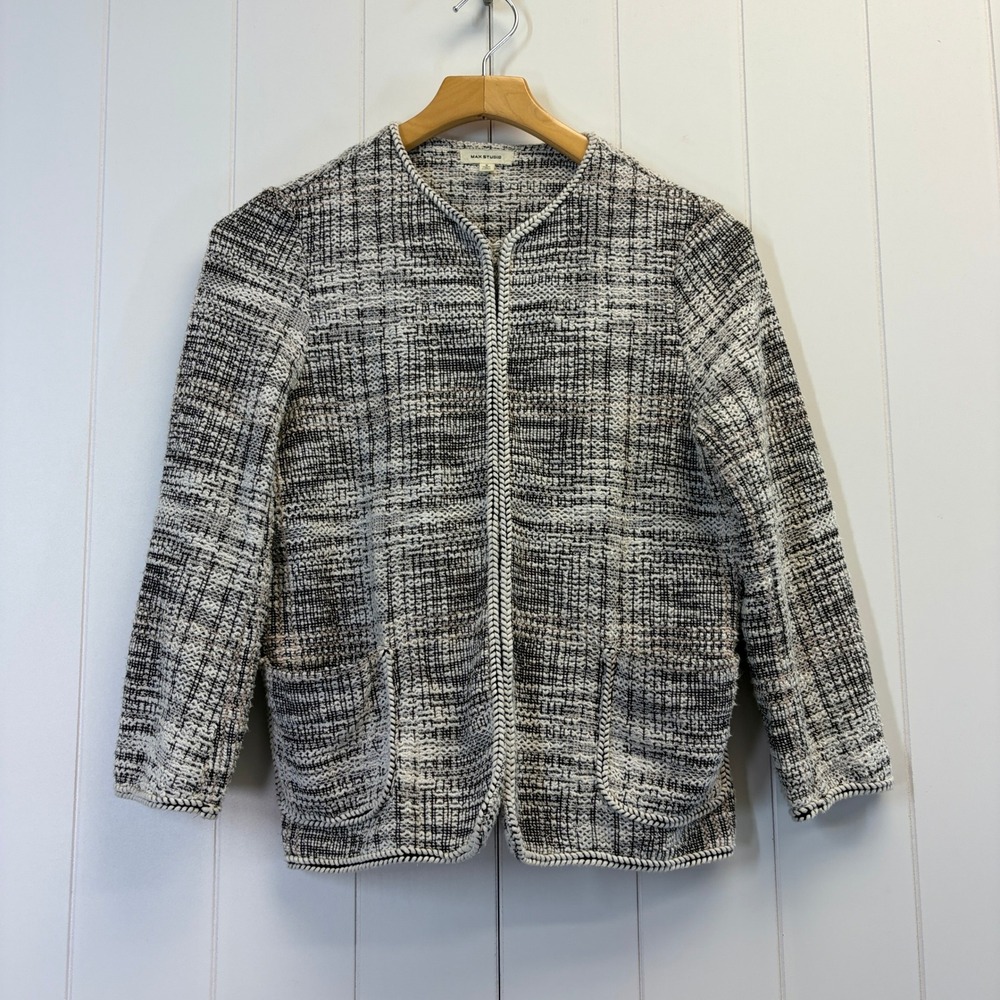 Max Studio Dark Academia Tweed Cardigan Jacket Women Size Small Parisian Office